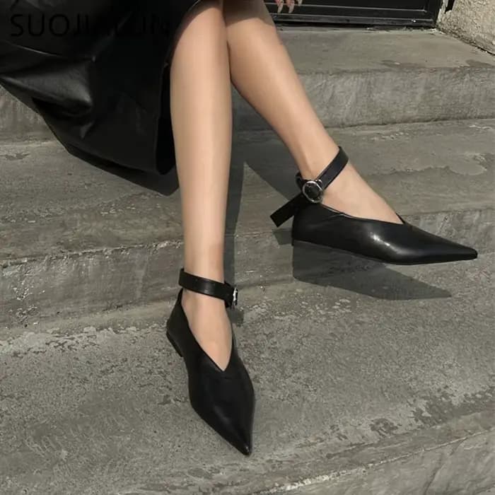 SUOJIALUN-Chaussures Plates à Talon Doux et Jolie tu pour Femme, Élégantes, Peu Profondes, Mary Esse