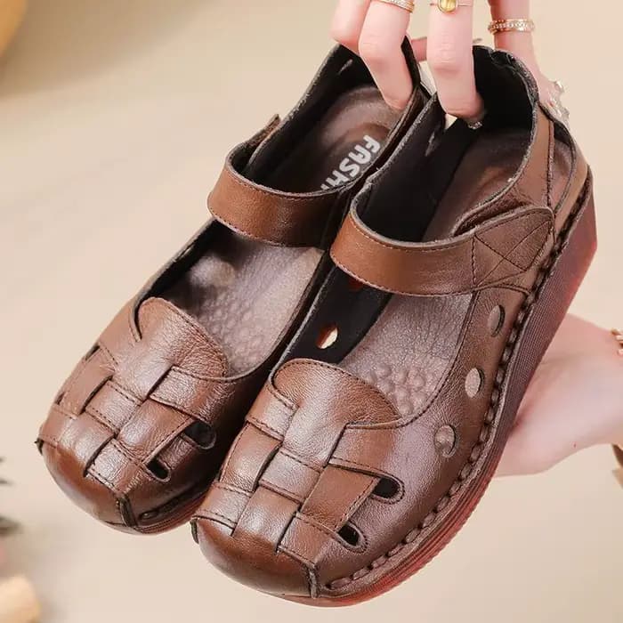 Sandales orthopédiques à bout large pour femmes, chaussures découpées en cuir véritable, gladiateurs
