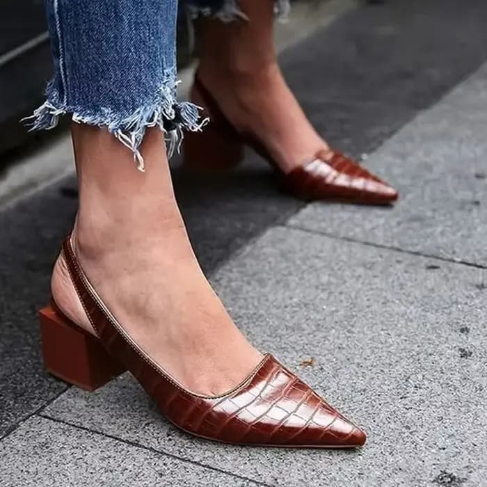 Escarpins à bouts pointus pour femmes, talons mi-épais, sandales à bride arrière, chaussures d'été v