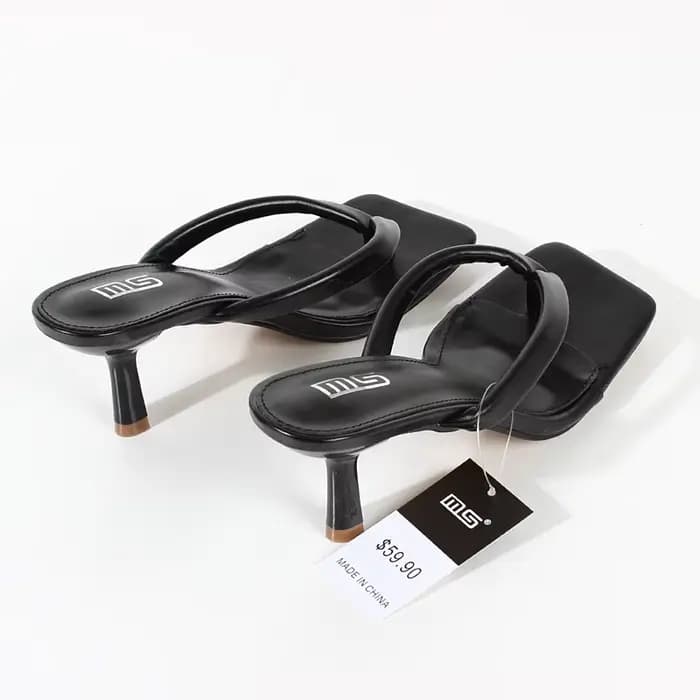 Sandales à talons hauts pour femmes, tongs, pantoufles, PU, noir, chaussures de rue simples, été, no