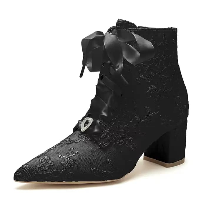 Bottes de Mariage en Dentelle à Talons Pointus, Chaussons de Rinçage, Chaussures Habillées de Soirée