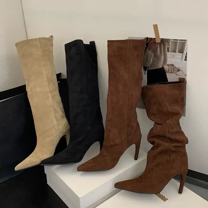 Eilyken hiver Style De rue bout pointu genou-haut femmes bottes talons fins chaussures femme Punk Vi