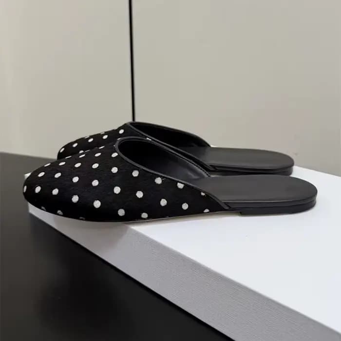 Mules en daim pour femme, chaussures plates à bout rond, confortables et tendance, demi-chaussons po