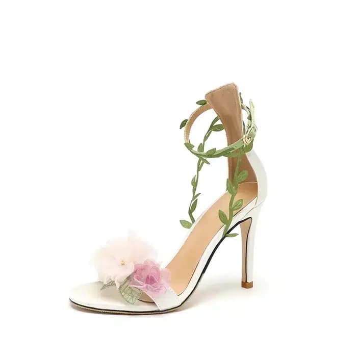 Chaussures de mariage à talons hauts en mousseline de soie rose pour femmes, sandales à lanières de 