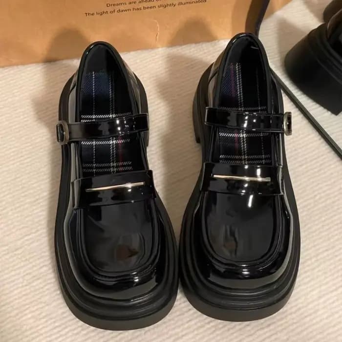 Chaussures en cuir à talons bas pour femmes, escarpins à plateforme monochromes, chaussures Mary Gas