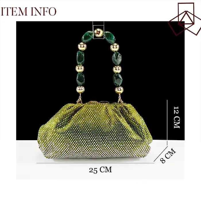 Queena Yan plus récent plein de strass Design couleur Olive dame Sheos et ensemble de sac à main orn