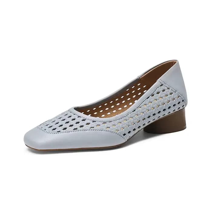 Sandales à talon épais pour femme, printemps-été, ajourées, à enfiler, bout carré, style mocassins r