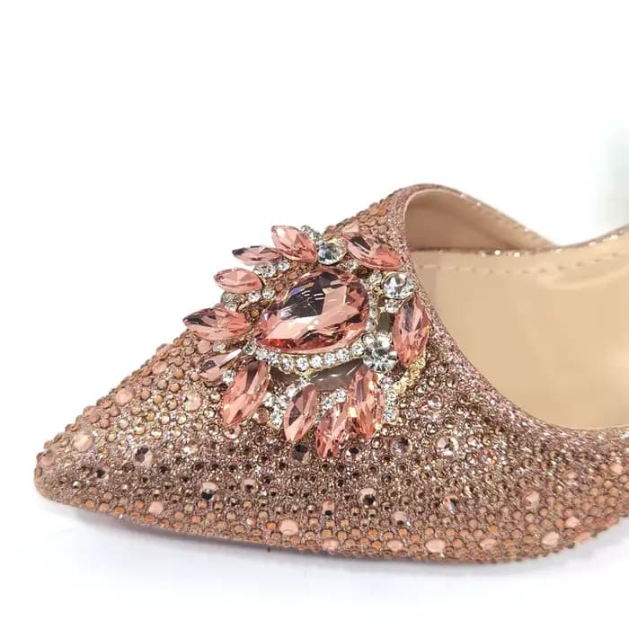 Chaussures et sac à talons hauts couleur Champagne, élégantes et Sexy, avec bout orné de strass, cha