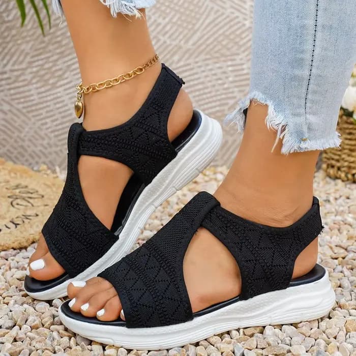 Sandales Femme Tendance 2026 Nouvelles Sandales d'Été Simples Couleur Unie Bout Rond Semelle Plate C