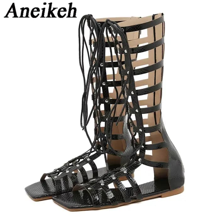 Aneikeh-Pantoufles d'été en PU Peep Parker pour femmes, sandales de fête, plates avec chaussures, ba