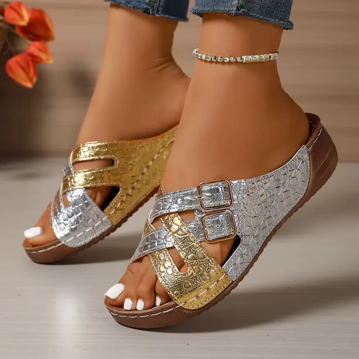 Nouvelles sandales compensées à talons hauts pour femmes, chaussures d'été, mules d'été multicolores