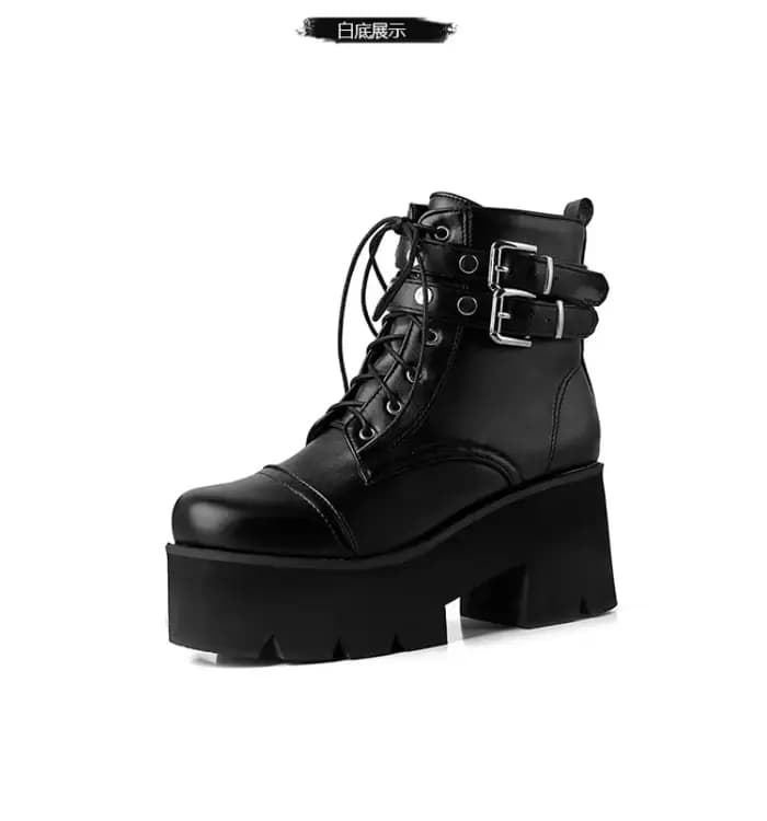 2025 femme moto bottes plate-forme chaussures à talons épais boucle talon haut bout rond fermeture é