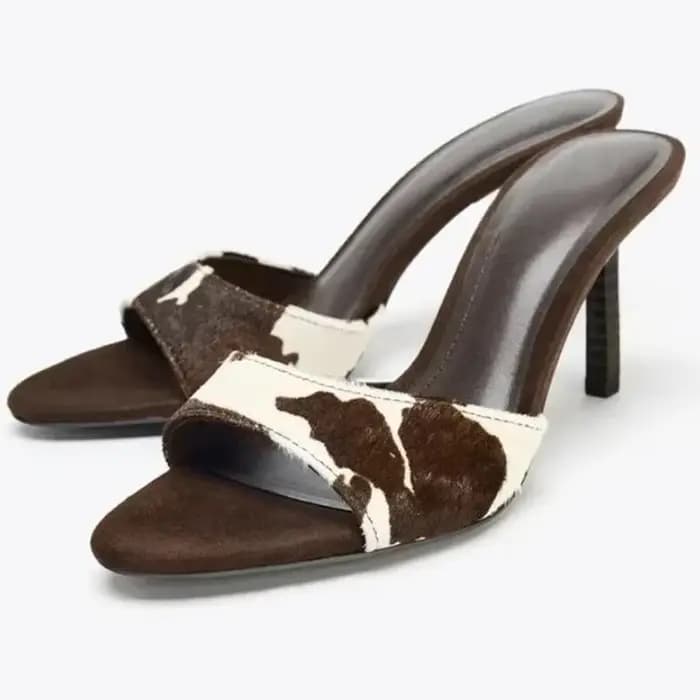 Aneikeh 2026 – Nouveaux mules à talons hauts en crin de cheval à bout pointu pour femme, imprimé léo