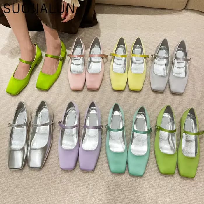 SUOJIALUN-Chaussures plates d'été pour femmes, mocassins ronds, peu profonds et doux, ballerine, ten