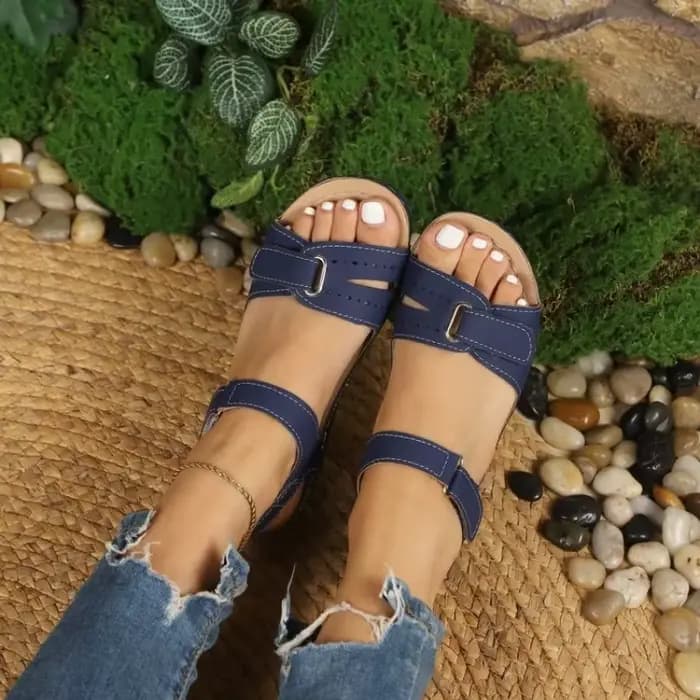 Sandales compensées pour femmes, réglables avec fermeture auto-agrippante, semelle orthopédique soup