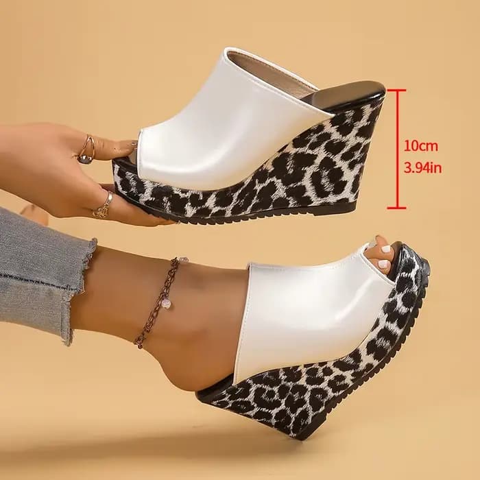 Sandales compensées imprimé léopard pour femmes rétro sans lacet plate-forme sandales à talons hauts