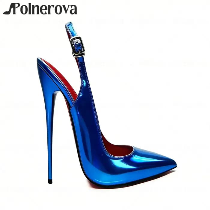 Escarpins en cuir verni à bout pointu avec bride arrière et boucle, talons aiguilles, personnalisabl