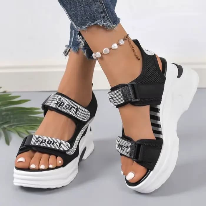 Sandales à talon épais pour femmes, style coréen, plates et sportives, grandes tailles, semelle conf