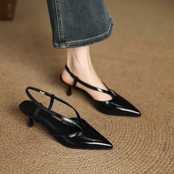 Sandales d'été en cuir véritable pour femmes, tendance, Sexy, bout fermé, lanière en T, talons hauts
