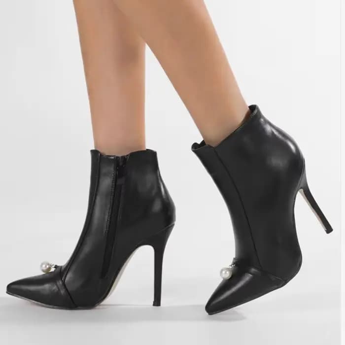 Bottines à talons aiguilles en perles pour femmes, chaussures courtes à bout pointu avec fermeture é