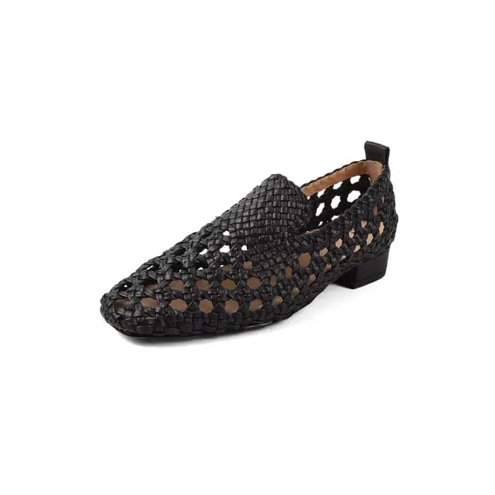 Sandales tressées en cuir véritable pour femme, collection 2026, tendance et en promotion, à talon b