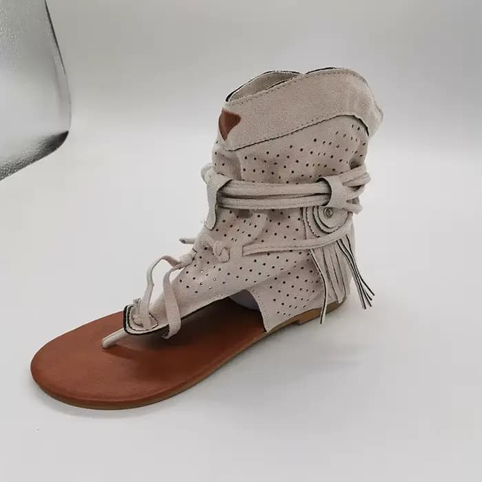 Sandales rétro style gladiateur pour femmes, bottes vintage, décontractées, avec pompon, mode Rome, 