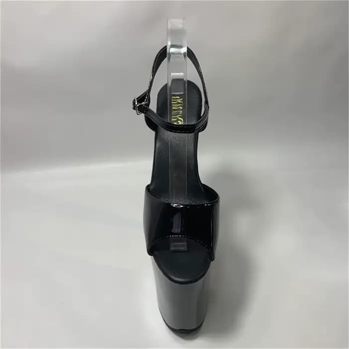 ​ Sandales à bout ouvert à plateforme de 23CM, talons noirs avec bride à la cheville et semelle épai