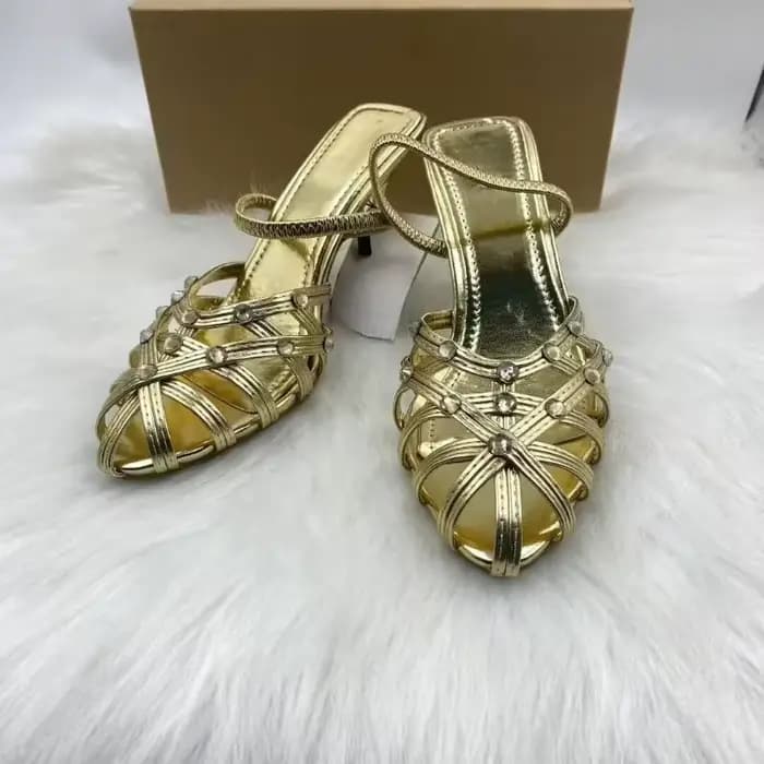 Talons hauts Slingback dorés de qualité supérieure avec strass scintillants, parfaits pour les invit