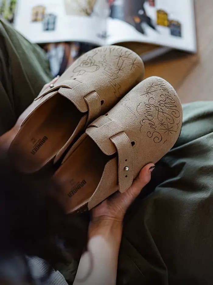 Maden femmes respirant Illustration Mules chaussures demi glisser fond épais vêtements chauds fond p