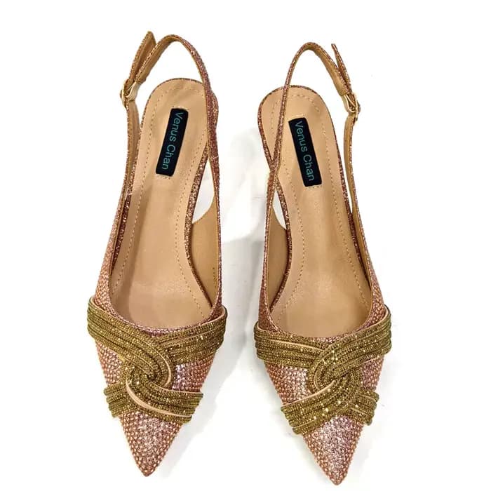 Venus Chan-Nigerian talon fête pour femmes chaussures et sac ensemble couleur Champagne strass sac à