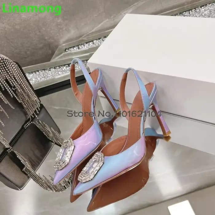 Escarpins de luxe en cristal circulaire, talon haut fin, Parker pointu, sangle arrière, Slingback, m