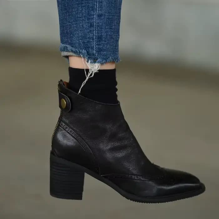 Bottines en cuir de vache à talons épais pour femme, chaussures classiques, Style européen, automne,