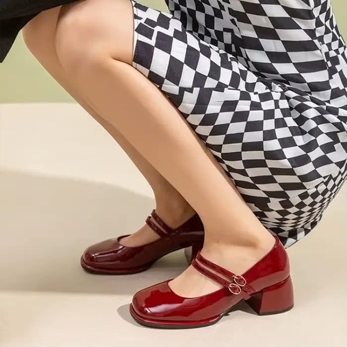 Chaussures Mary Jane à talons hauts rétro, style féerique, talon moyen, en cuir PU, bout rond, pour 