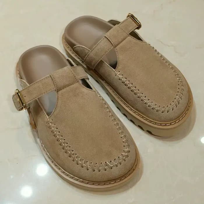 Mules à boucle en daim pour femme 2026, sabots à plateforme à bout rond, chaussures rétro chic pour 