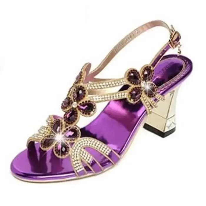Sandales d'été à strass pour femmes, en cuir véritable, à paillettes, à bout ouvert, talons hauts, c