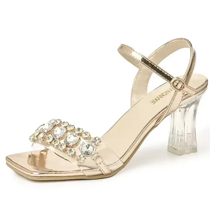 Sandales élégantes à talons hauts pour femmes, or, argent, biscuits, talons transparents, chaussures