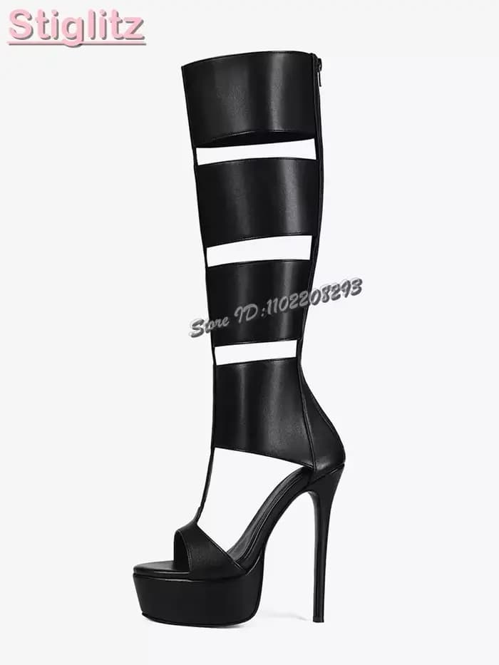 Sandales creuses roses Sexy, bout rond, bout ouvert, plateforme croisée, talons hauts, nouvelle robe