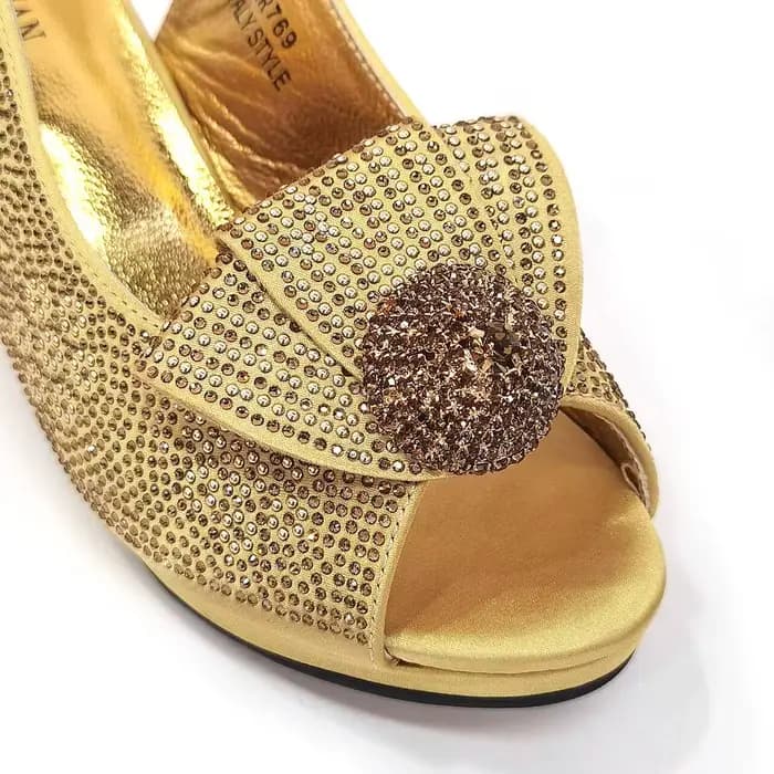 Venus Chan 2024 Design italien Style Girly couleur dorée chaussures et sac de mariage plein diamant 