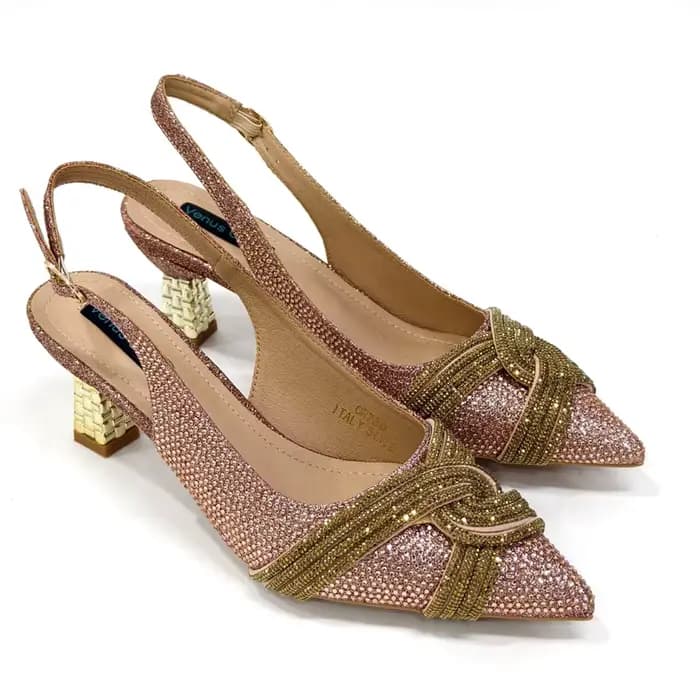 Venus Chan-Nigerian talon fête pour femmes chaussures et sac ensemble couleur Champagne strass sac à