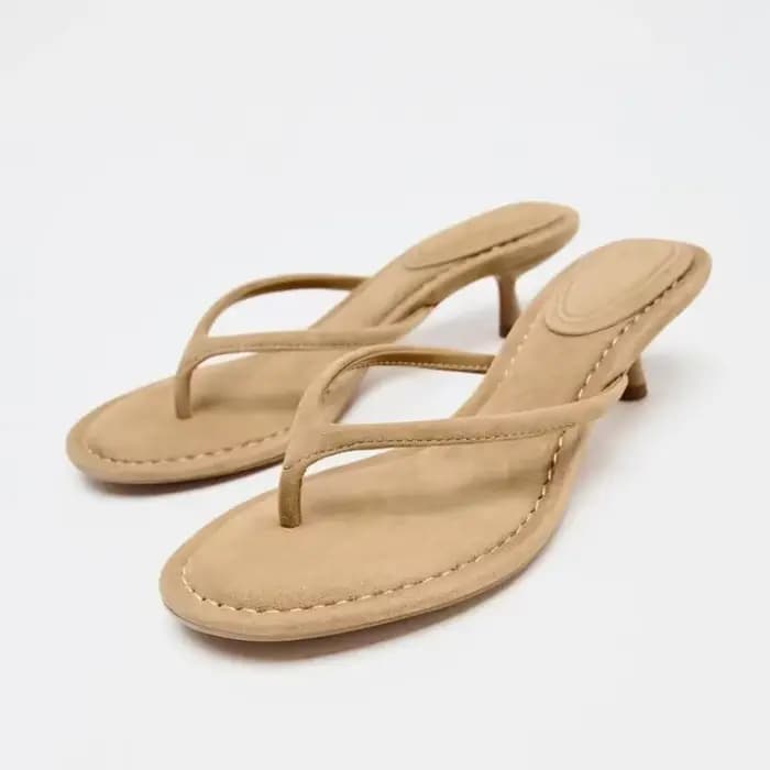 Sandales à talons en daim marron pour femmes tongs d'été sandales mi chaton talon Mule sandales femm