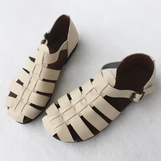 Careaymade-Sandales d'été en cuir de cirhide première couche, chaussures plates japonaises rétro à s