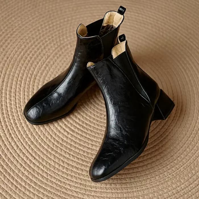 Bottines Chelsea marron à talons épais en cuir souple pour femme, chaussures gothiques, grande taill