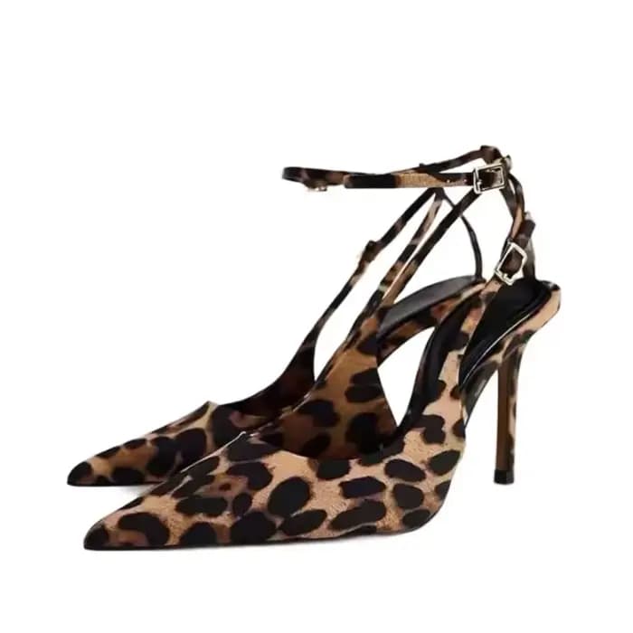 Léopard talons hauts femmes bout pointu sandales Sexy Slingback chaussures robe de soirée pompes 202