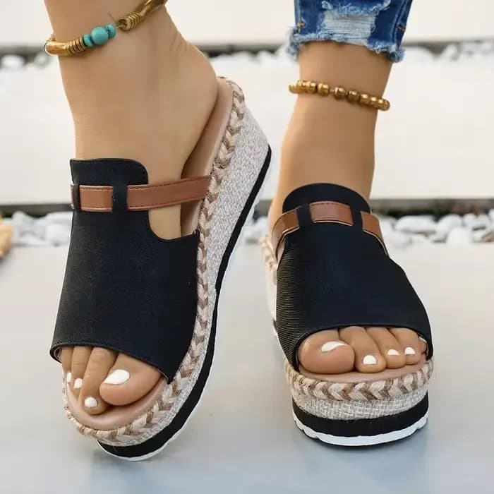 Sandales compensées espadrilles pour femmes, à bout ouvert, à enfiler, style mules à plateforme, con