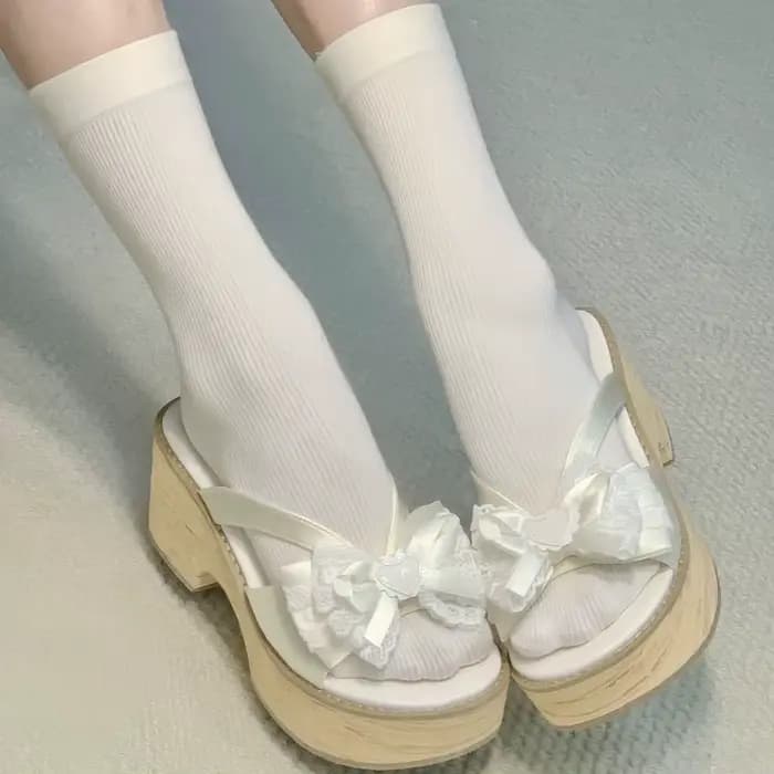 Sandales à plateforme épaisses en bois grainé Sweet Bow pour femmes, style japonais, confortables, à
