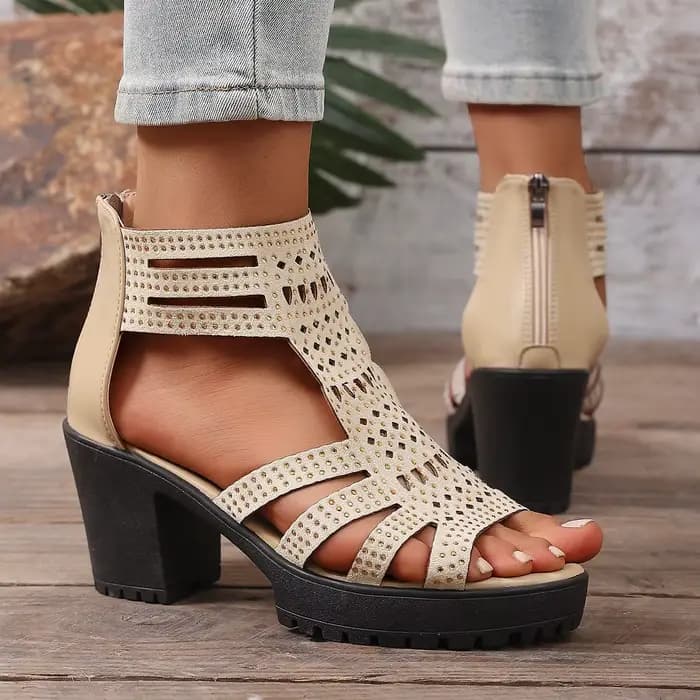 Sandales à talons hauts pour femmes, à bout ouvert, avec strass, design ajouré, plateforme, chaussur