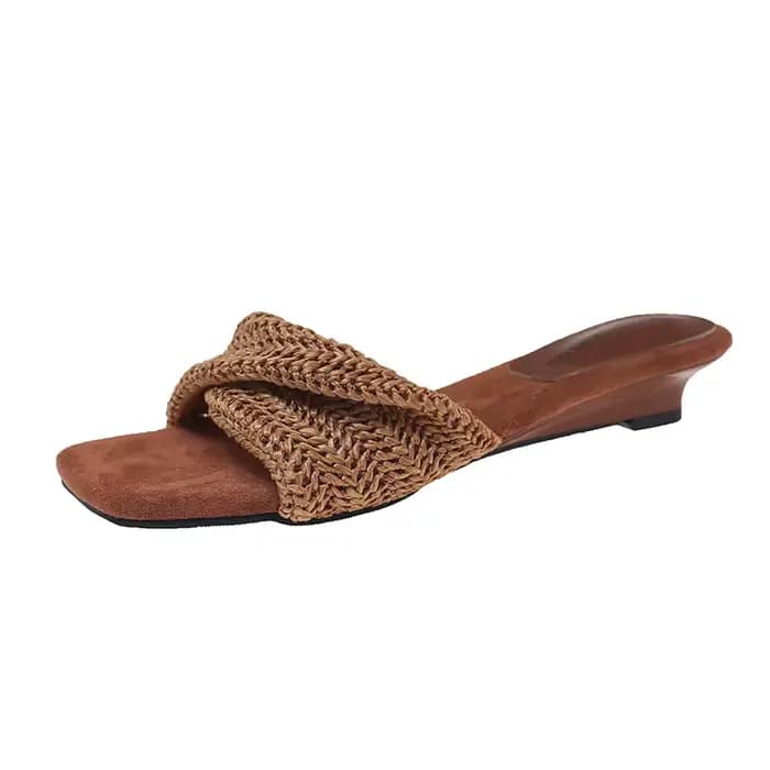 Sandales d'été tissées pour femmes, talons compensés de créateur, chaussures élégantes à bout ouvert