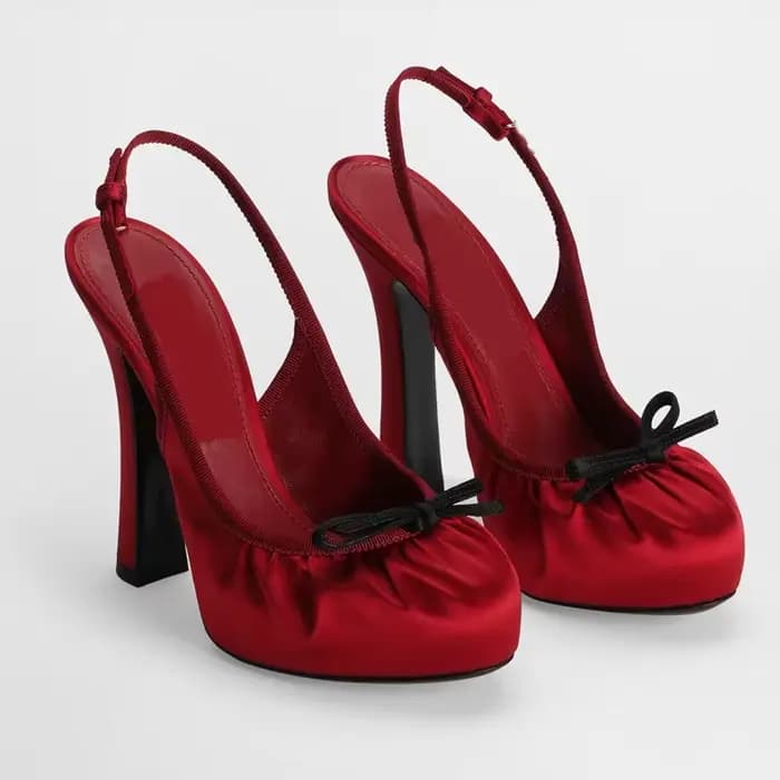 Escarpins à plateforme plissée en Satin avec nœud papillon, chaussures modernes Sexy à bout rond, la
