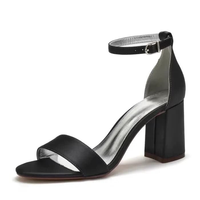 Sandales de mariée à talon carré, bout ouvert, bride à la cheville, en satin, pour bal de promo, soi