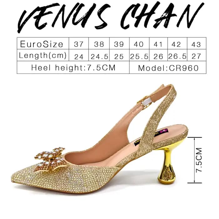 Élégance festive Venus Chan : talons éblouissants et pochette chic Combinaison parfaite de chaussure